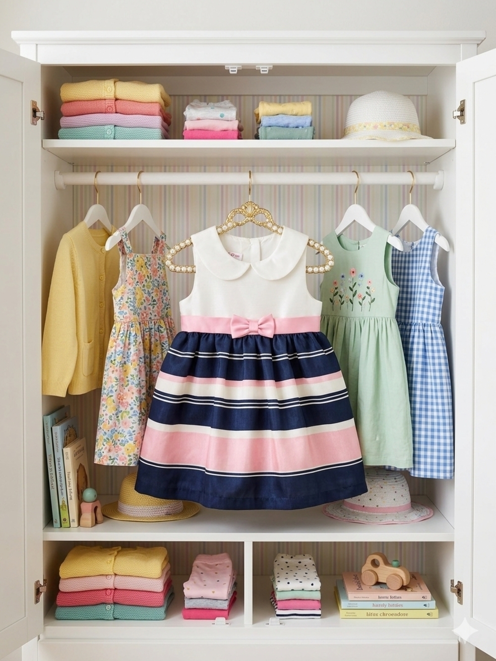 Jessica Ann Navy/Pink Striped Dress w/ Peter Pan Collar, Size 2T, EPreLC